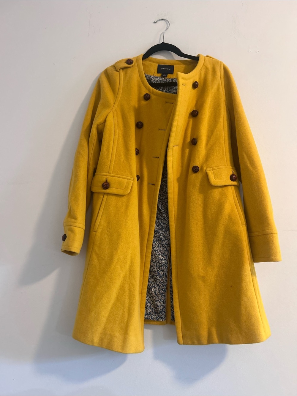 Lands End Size 6 Tall Women's Yellow Double-Breasted Wool Blend Coat